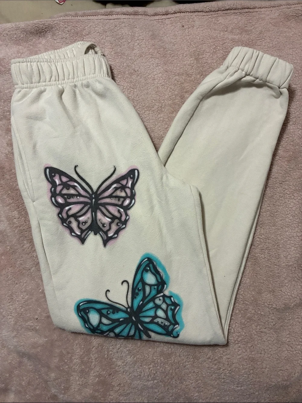 wild fable Cream Sweat Pants with Purple and Blue Butterflies - Picture 1 of 3